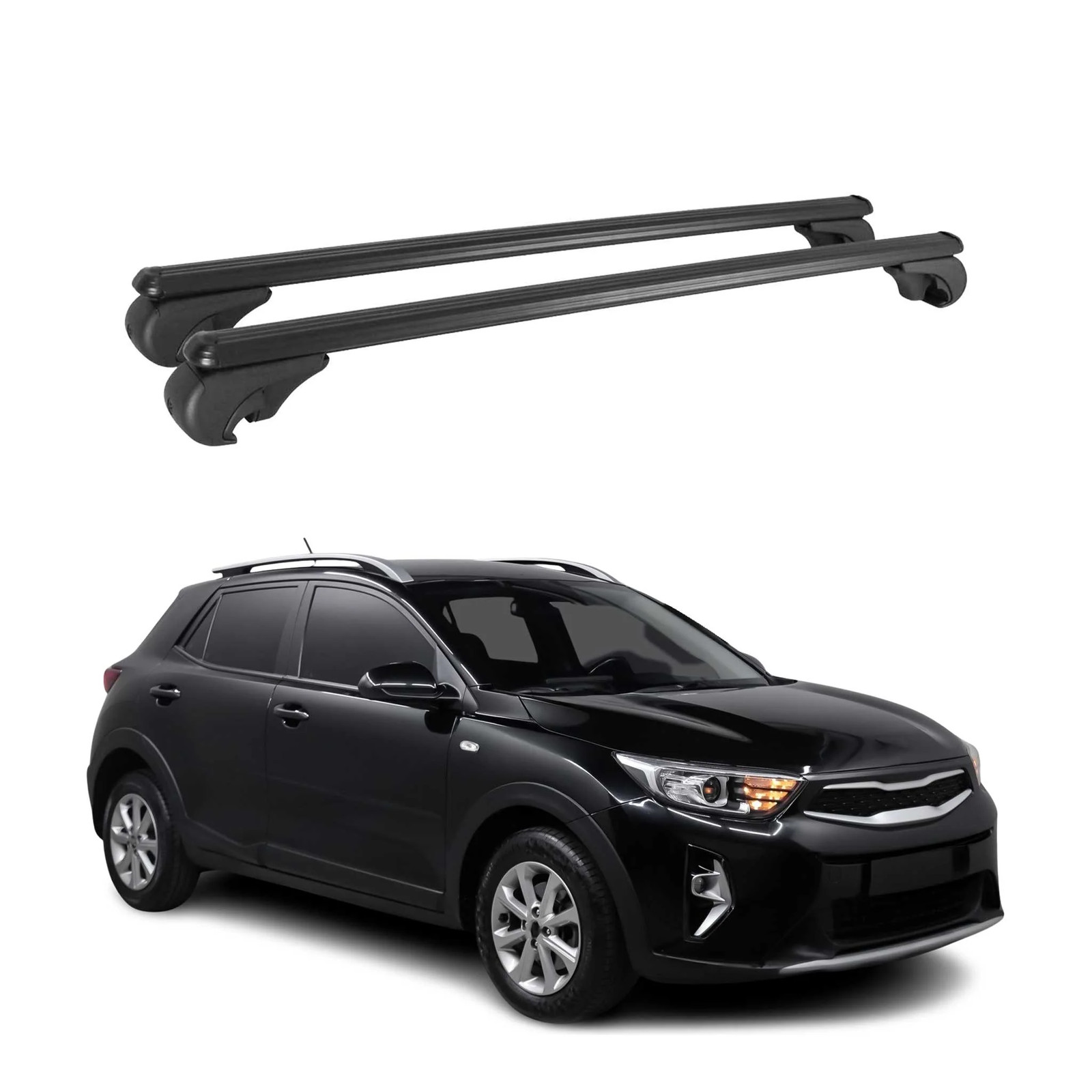 Barres de toit Kia Stonic 2017-2025 alu noir pour départ en vacances