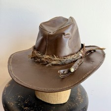 Vintage 1960s 1970s Leather Cowboy Hat Hippie
