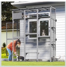 Large Cat House Outdoor Catio Play  Run Enclosure Outdoor Wooden Cage Platform