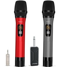 Wireless Microphone, Professional UHF Metal Dual Handheld Cordless Dynamic Mi...