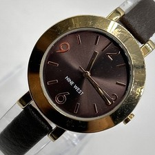 Nine West Watch Women Brown & Bronze Dial Brown Slim Band NEW BATTERY 7"
