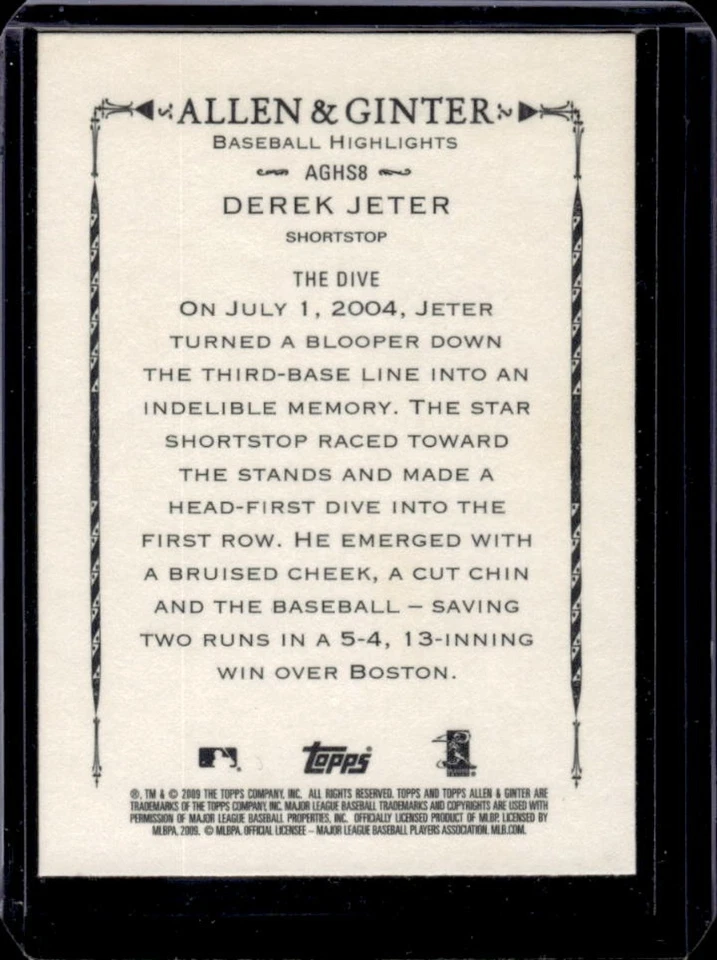 2009 Allen & Ginter Derek Jeter Highlight Sketches #AGHS8 Yankees - Image 2 of 2
