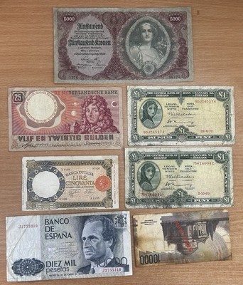 Lot Of 7 European Banknotes
