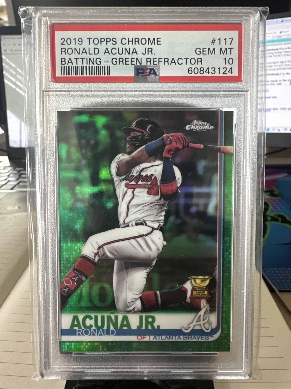 2019 Topps Chrome Ronald Acuna Jr. Batting Green Refractor /99 PSA 10