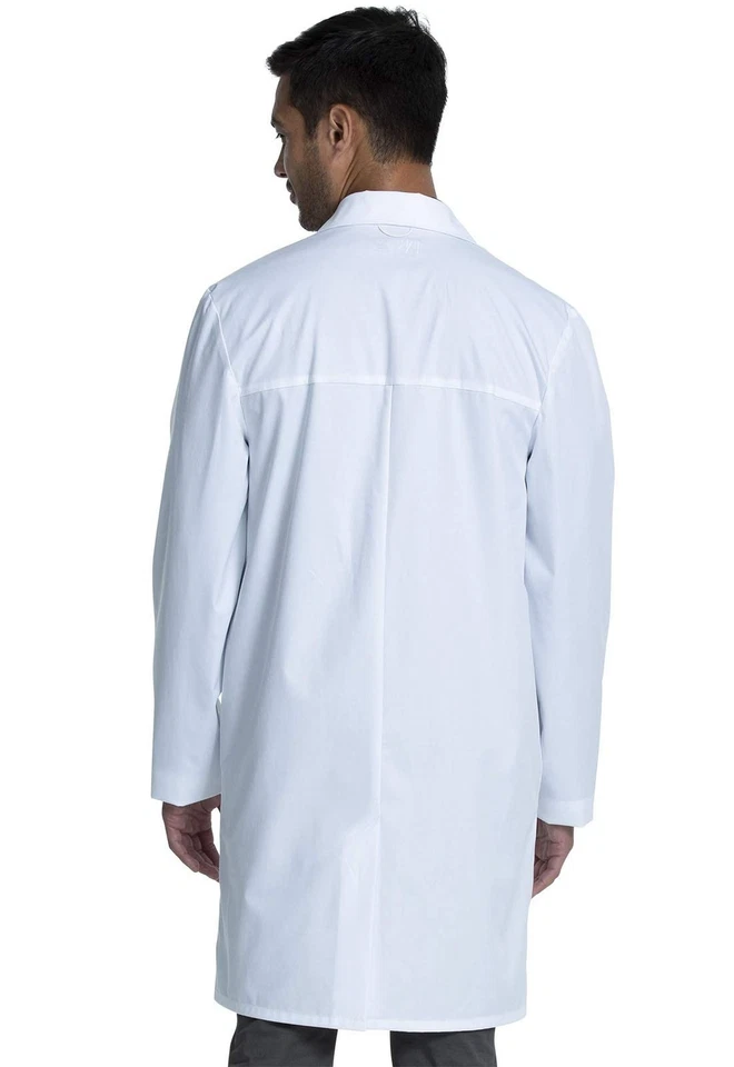 Cherokee Long Lab Coat for Men with Front Button Closure, 3 Pockets & Center ... - Image 3 of 4