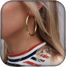 Doubnine Tube Hoop Earrings Gold Lightweight Large Earrings Women Fashion Jewelr
