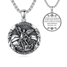 925 Sterling Silver Patron Saint Necklace Men Women Amulet Pendant 22"+2" Chain
