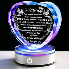 Gifts for Wife Crystal with Colorful LED Base, Anniversary Birthday Gifts for Wo