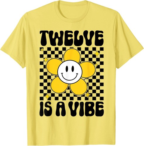 Twelve Is A Vibe 12th Birthday Groovy Boys Girls 12 Year Old T-Shirt Hoodie - Picture 9 of 11
