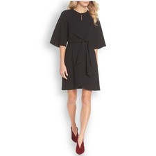 Tahari Black Tie Front Crepe Sheath Dress 8 NWT