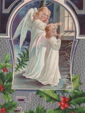 Happy Christmas Child Angel Embossed Holly Germany 679 Stamped 1911 Postcard