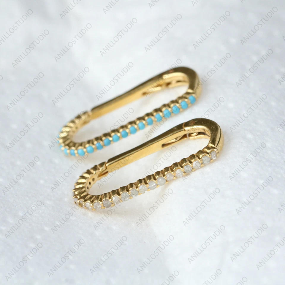 18k Yellow Gold Charm Holder Arizona Turquoise Enhancer Oval Push Solid Lock  - Image 2 of 2