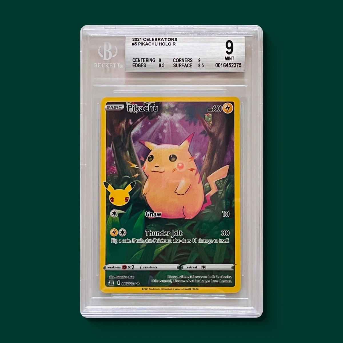 BGS 9 Pikachu #5 - 2021 Pokemon Celebrations Holo Rare Full