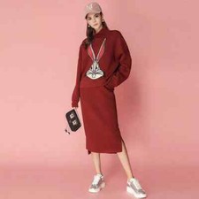completo tailleur vestito gonna felpa maglia rosso coniglio sportivo comodo 3266