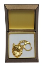 Chihuahua Long-Haired - Gold-Plated Keychain With Dog In Gift Box, Hand