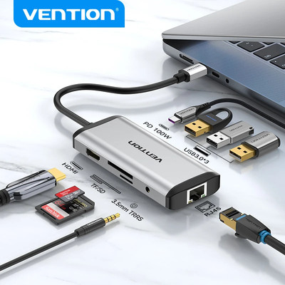 Vention USB C HUB Type C to USB 3.0 Dock Station USB C HDMI RJ45 4K for Macbook