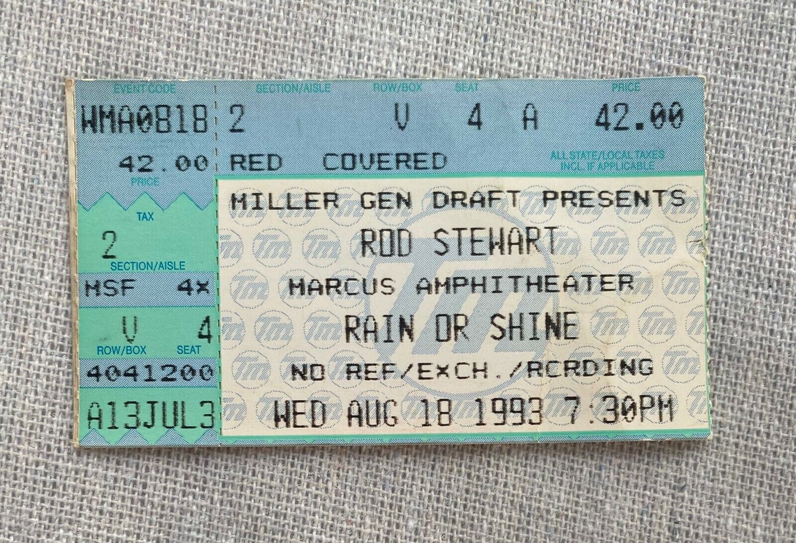 ROD STEWART Concert Ticket Stub 8 1993 Marcus Amphitheatre 18 Max 87% OFF Mi Max 45% OFF