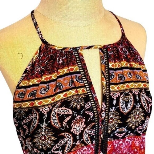 Top para mujer Sophie Rue boho estampado cachemir con recorte acento rojo/negro grande - Imagen 2 de 9