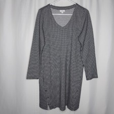J Jill Shift Dress Small Black White Gingham Stretch Knit VNeck Long Sleeve Snap