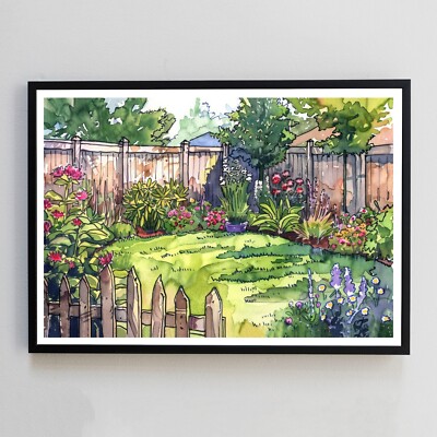 Garten Blumen Natur Aquarell Gemälde Illustration 7x5 Wanddeko Kunstdruck
