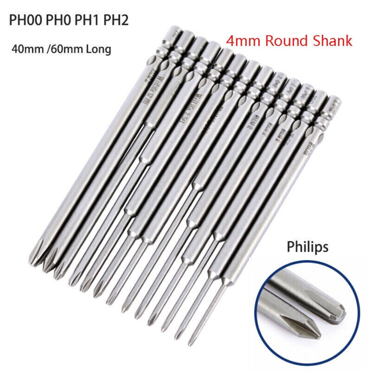 PH0 PH1 PH2 Phillips Head Screw Bit Set Impact Driver Drill
