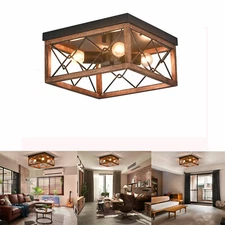 4-Light Farmhouse Flush Mount Light Fixture Rustic Industrial Ceiling Light NEW