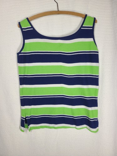 Vtg 70s Stripe Tank Top Shirt Waffle Knit XL Single Stitch Retro Lime Green - Picture 10 of 11