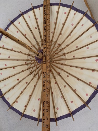 Vintage Japanese Umbrella Lacquered Bamboo & Paper Red Polka Dots - Picture 8 of 10