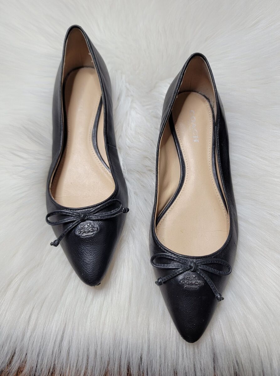 Coach Annabel Black Ballet Leather Pointed Toe Flat Shoes Coach Annabel Black Ballet Leather Pointed Toe Flat Shoes
