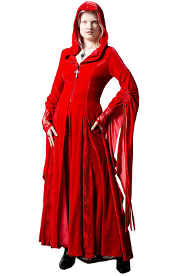 Killstar Gothic Goth Samt Spitze Duster Umhang Hoodie - Dark Descent Scarlet