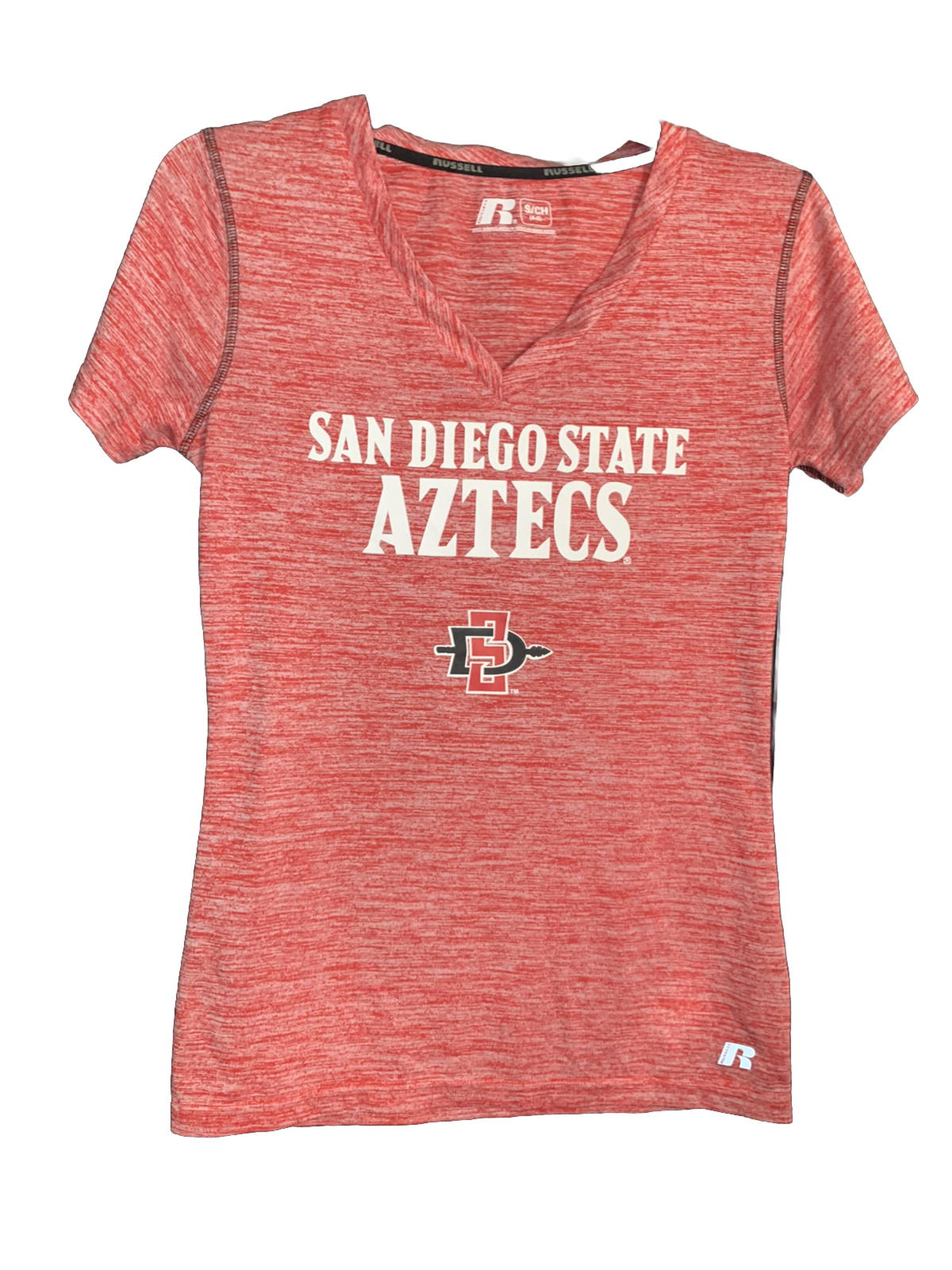 SAN DIEGO STATE AZTECS Womens T Shirt Size S 4/6 Red V Neck Short Sleeve