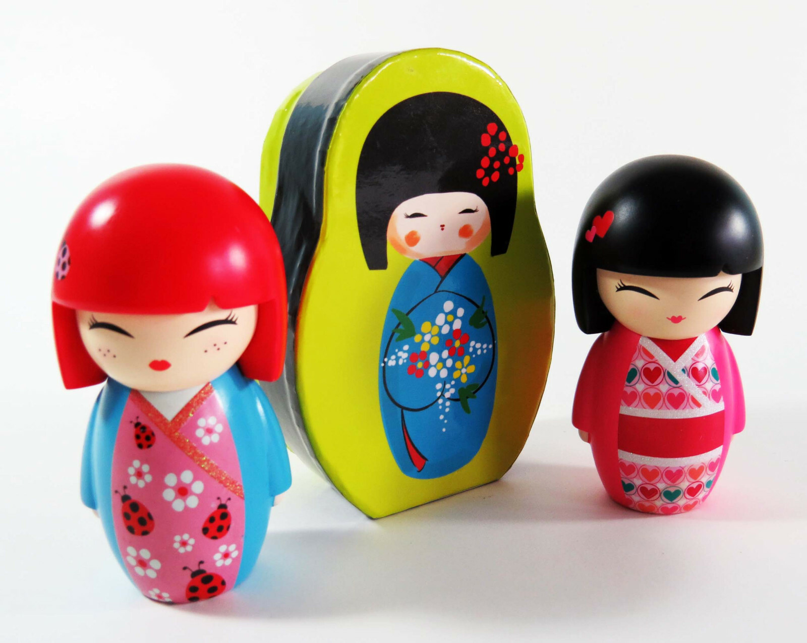 POPPY & DAISY Kimmi Junior Japanese KOKESHI Wooden Dolls 3.5" T Kimono