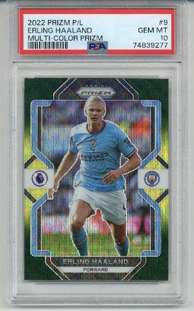 2022-23 PANINI PRIZM P/L MULTI COLOR PRIZM #9 ERLING HAALAND MAN CITY PSA 10