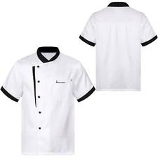 Mens Womens Short Sleeve Chef Jacket Chef Shirt Pockets Kitchen Cooking Uniform
