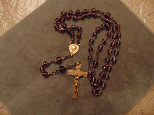 Estate Vintage Amethyst Crystal Rosary Beads Hallmarked With Three Crowns