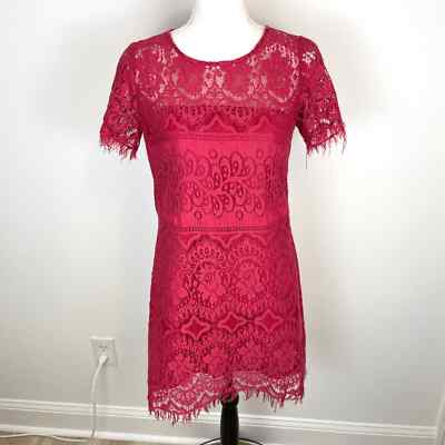 Free People Eyelash Lace A line Short Sleeve Dress In Red Size 6