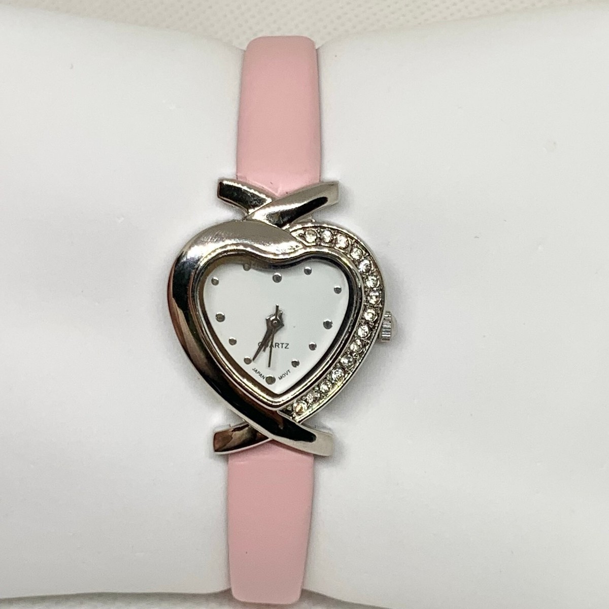 Avon NIB Pink Heart Watch for Women Avon watch women Heart Shape silver tone 25mm crystals Pink  main image 3