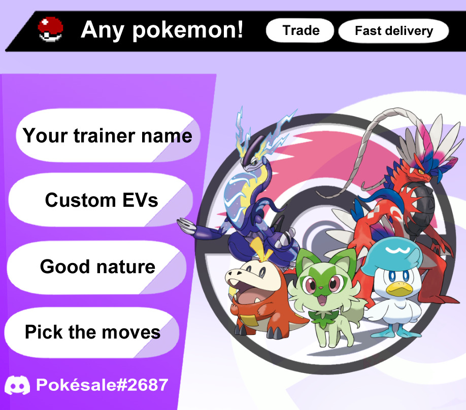 Custom Pokemon (6IV, Shiny, EVs, Items) – Pokemon Scarlet and Violet -  Rawkhet Pokemon