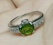 Peridot Edelstein Cocktail Ring,925 Silber Scheibe Diamant Verlobung Kostüm Ring