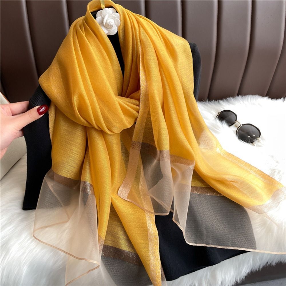 Large Luxury Organza Silk Scarf Solid Color Wrap Headscarf For