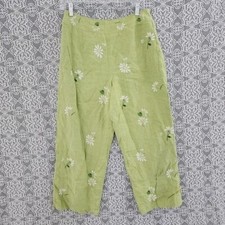 Vintage Talbots 100 Irish linen embroidered floral high rise pants lined 10