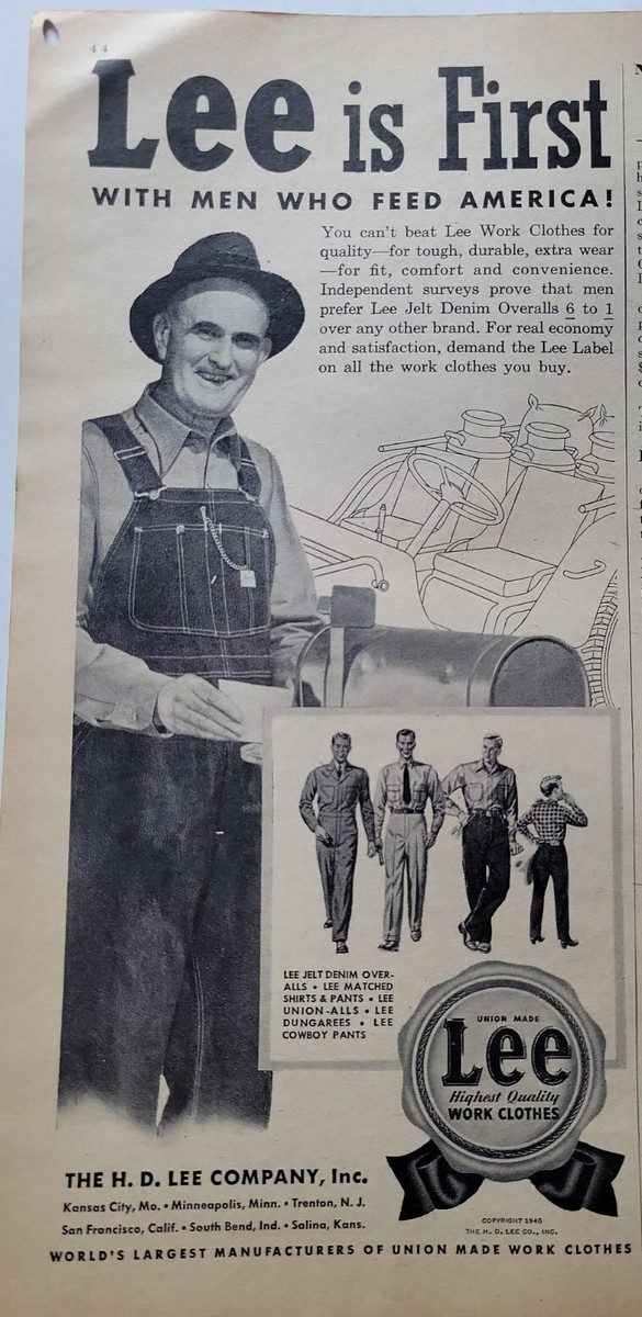 1946 mens Lee blue jeans overalls farmer vintage workwear ad | eBay