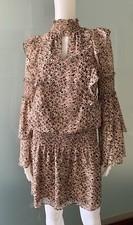 Parker Cheetah Print Ruffle Sleeves Tiered Dress Dress sz XS