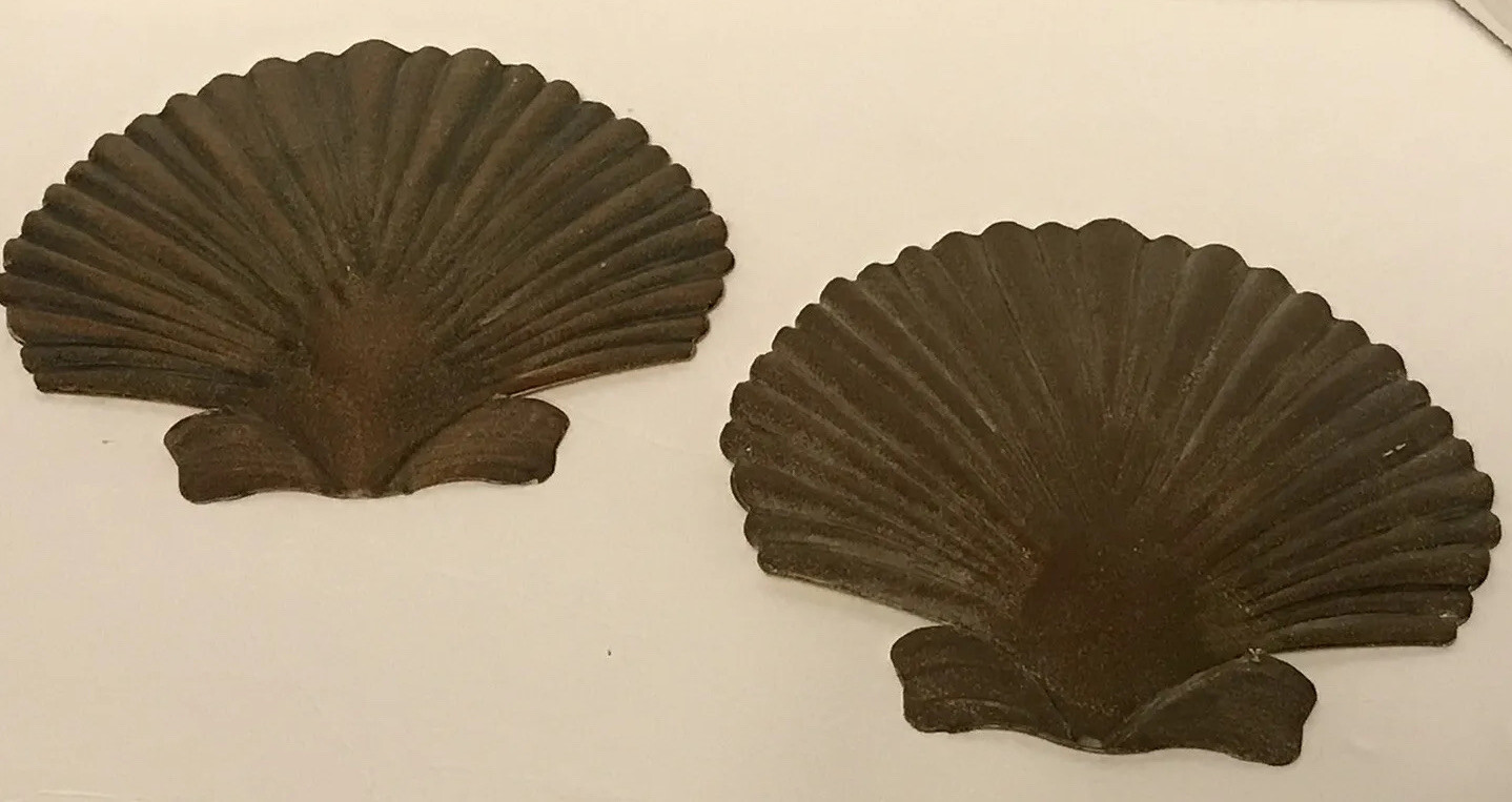 Set (2) Michael Alan Designs Sea Shell Metal Wall Hanging Coastal