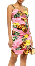 🆓US🛃 Dolce&Gabbana Pineapple-Print corset ruched silk Dress IT 36