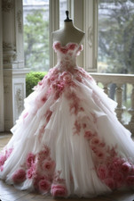 Pink Florals Sweetheart Wedding Dresses Ruffles A Line Vintage Bridal Gowns