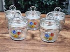 5 X VINTAGE BELLAFLOR GLASS SPICE JARS WITH FLOWER PRINT - 9CM - MADE IN GERMANY