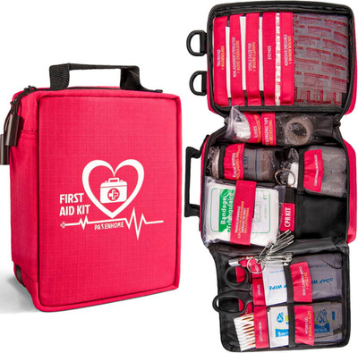 First Aid Kit with Rapid-Response Labeled Compartments, Compact Waterproof Emerg