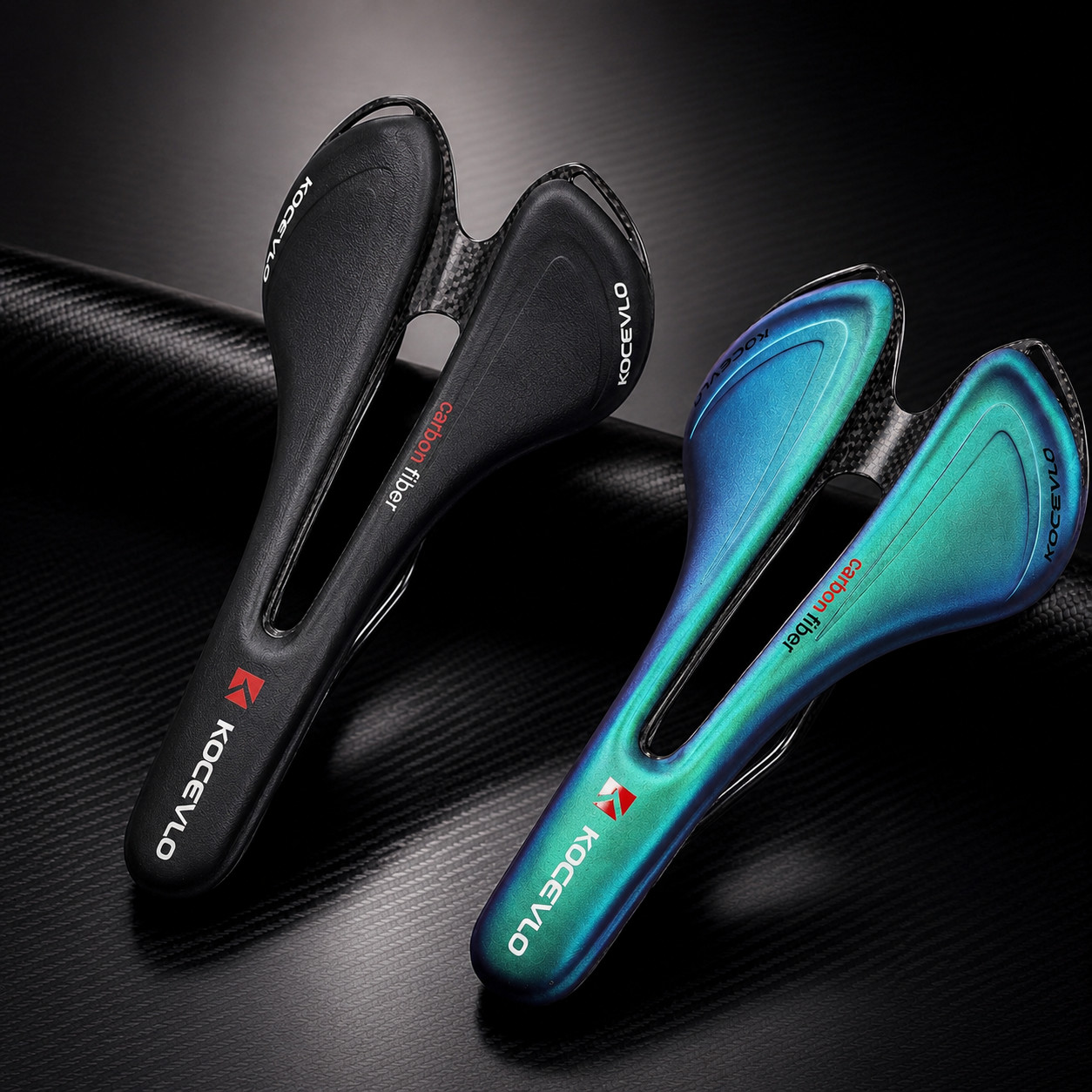 Sella mtb strada Kocevlo fibra di carbonio materiale carbonio pelle super leggera nera