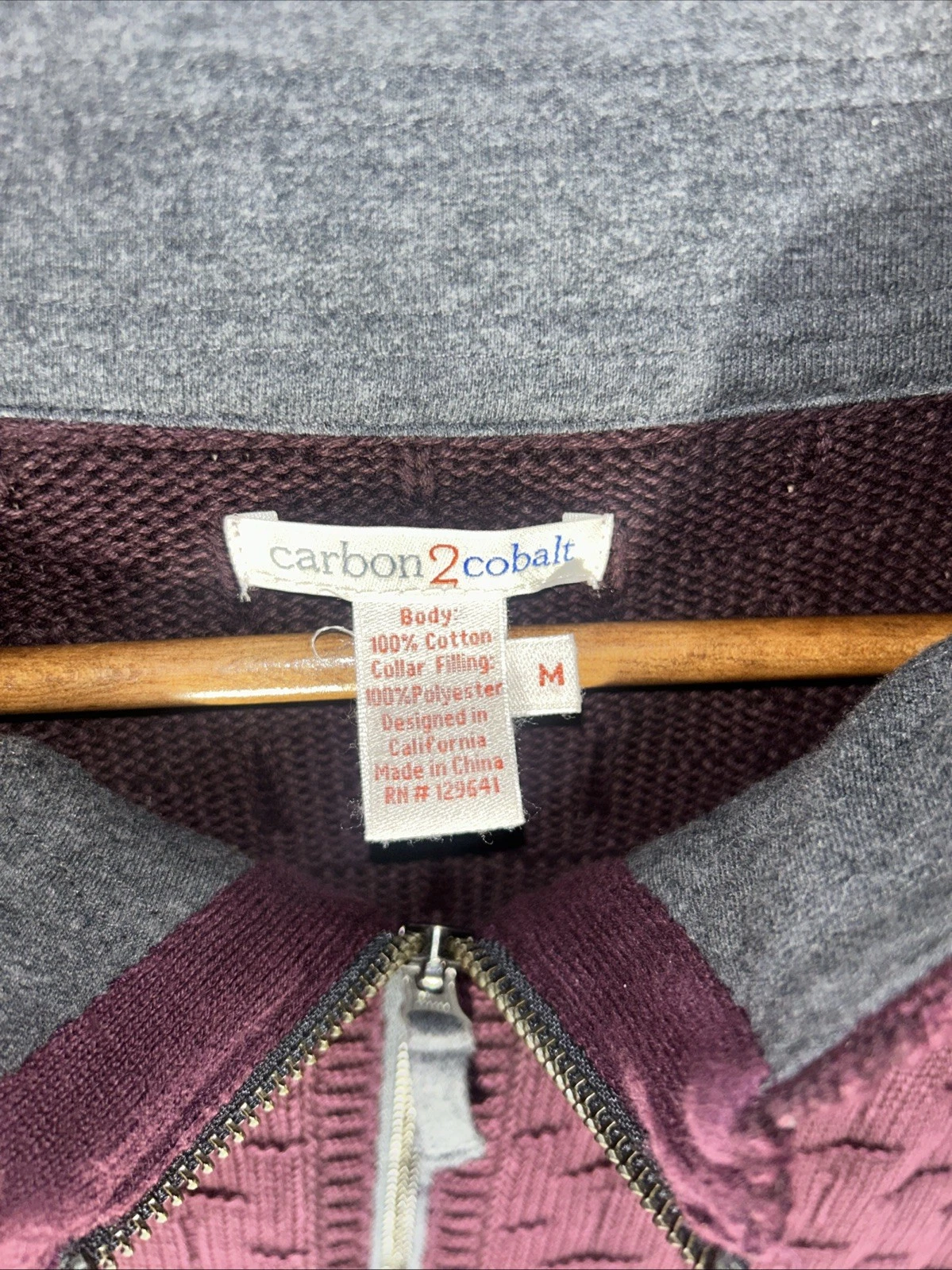 Carbon 2 Cobalt Men’s Medium Burgundy Basketweave Full Zip Long Sleeve Jacket - product detail image 2